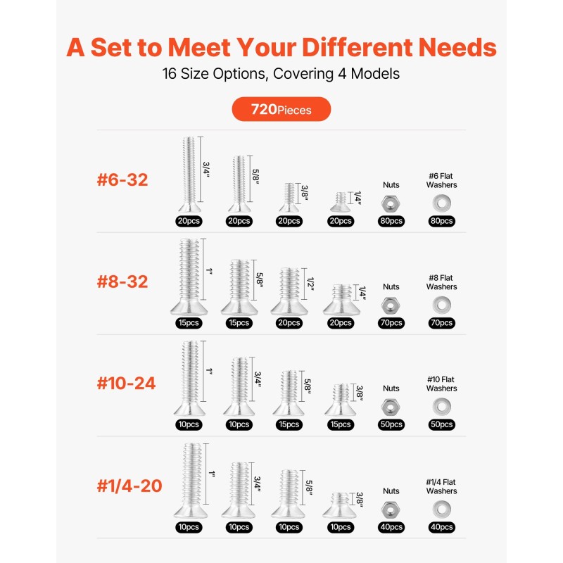 Pultti- ja mutterilajitelma 720 osaa ruostumatonta terästä säilytyslaatikolla