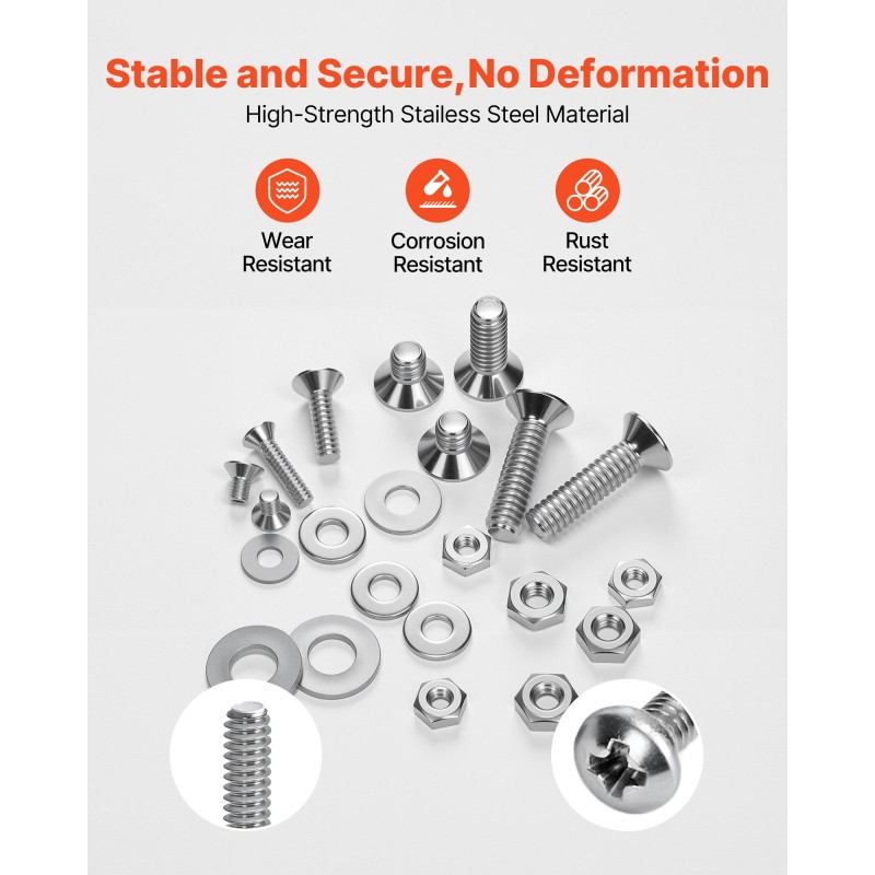 Pultti- ja mutterilajitelma 720 osaa ruostumatonta terästä säilytyslaatikolla