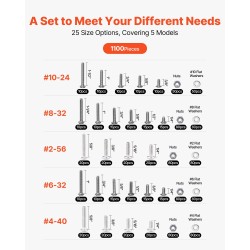 Pultti ja mutterisetti 1110 osaa ruostumatonta terästä läpinäkyvällä säilytyslaatikolla