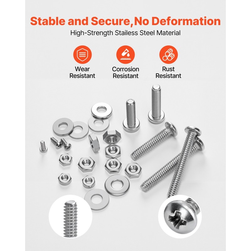 Pultti ja mutterisetti 1110 osaa ruostumatonta terästä läpinäkyvällä säilytyslaatikolla