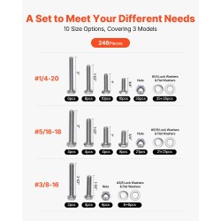 Pultti- ja mutterilajitelma 246 osaa ruostumattomasta teräksestä säilytyslaatikolla