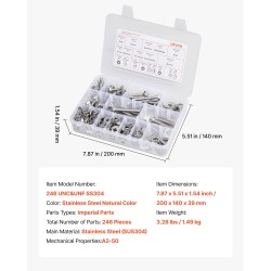 Pultti- ja mutterilajitelma 246 osaa ruostumattomasta teräksestä säilytyslaatikolla