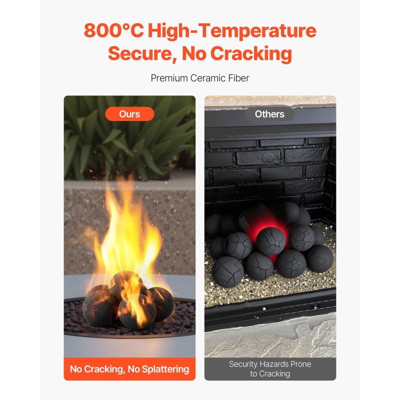 Keraamiset tulipallot 6 kpl keraamisesta kuidusta 125 mm musta sisä ja ulkokäyttöön