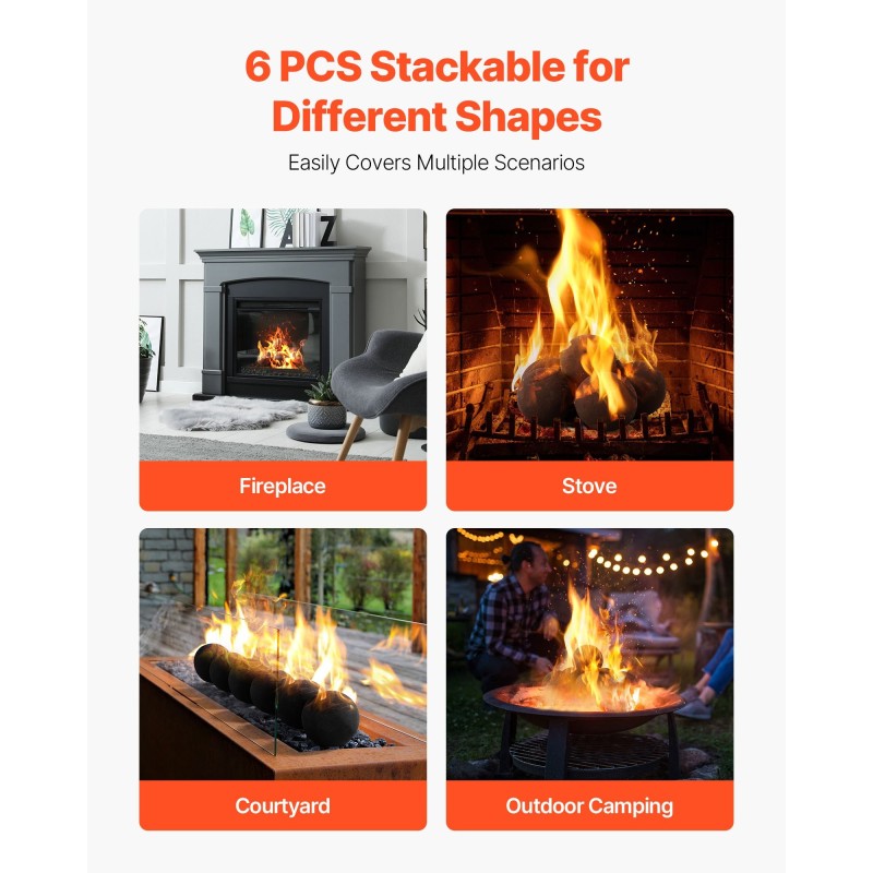 Keraamiset tulipallot 6 kpl keraamisesta kuidusta 125 mm musta sisä ja ulkokäyttöön