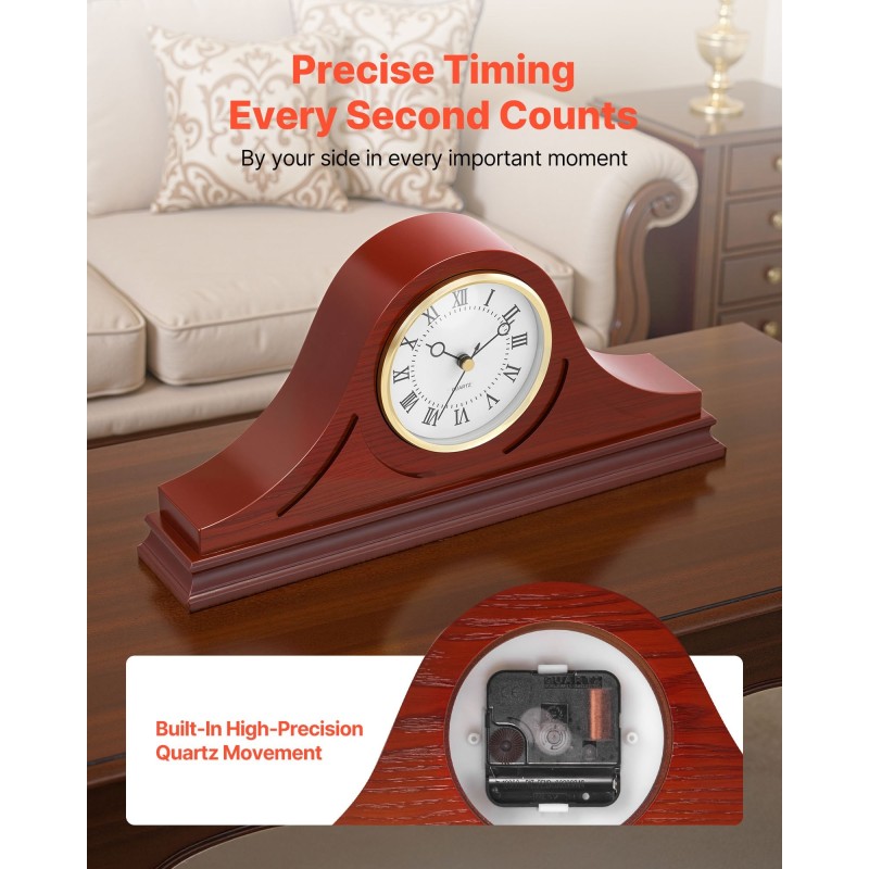 Pöytäkello takalle MDF kirsikkapuun sävy 162,5 mm hiljainen kvartsikoneisto