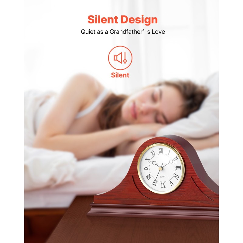 Pöytäkello takalle MDF kirsikkapuun sävy 162,5 mm hiljainen kvartsikoneisto