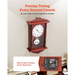 Heiluriseinäkello 18 tuumaa 457 mm mäntypuu MDF-levy kirsikkapuun sävy hiljainen kvartsikoneisto