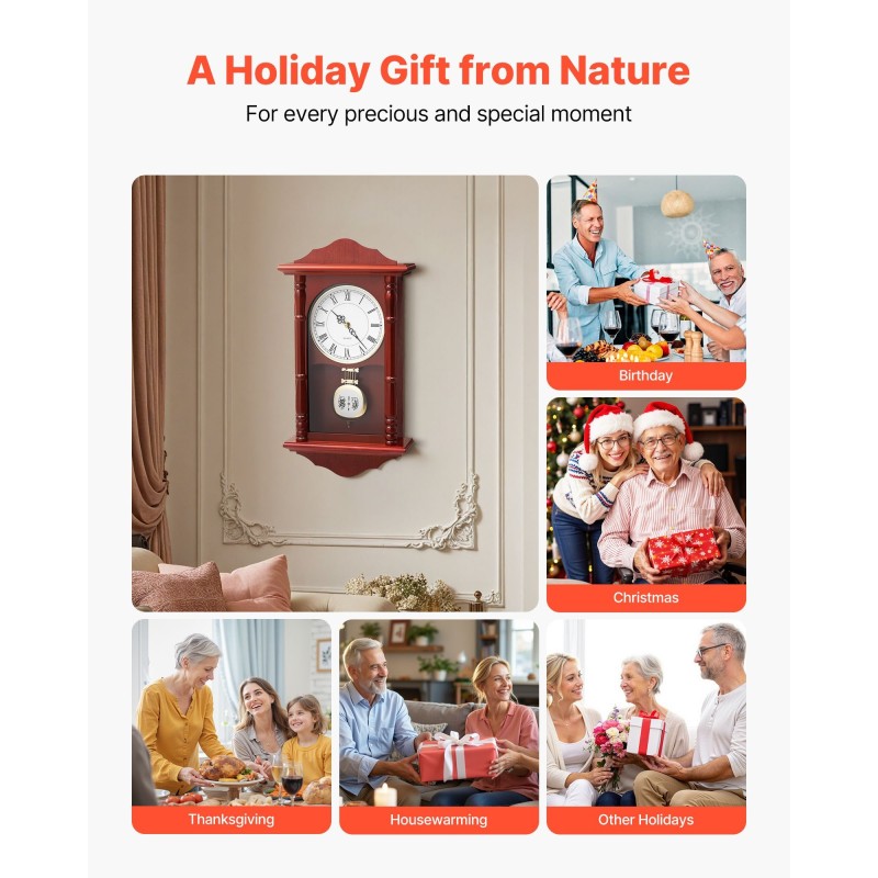 Heiluriseinäkello 18 tuumaa 457 mm mäntypuu MDF-levy kirsikkapuun sävy hiljainen kvartsikoneisto