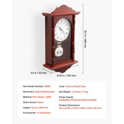 Heiluriseinäkello 18 tuumaa 457 mm mäntypuu MDF-levy kirsikkapuun sävy hiljainen kvartsikoneisto