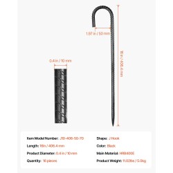 J-muotoiset harjateräsmaakiilat galvanoitua terästä 406 mm pituus halkaisija 10 mm 16 kpl