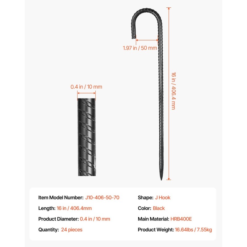 J-koukun muotoiset harjateräskiilat galvanoitua terästä 406 mm 10 mm 24 kpl