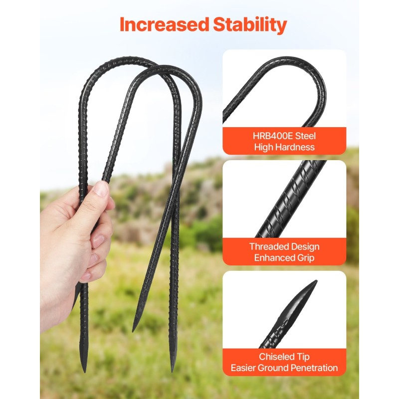 U-muotoiset galvanoidut maakiilat terästä musta pinnoite 254 mm 8 mm 12 kpl