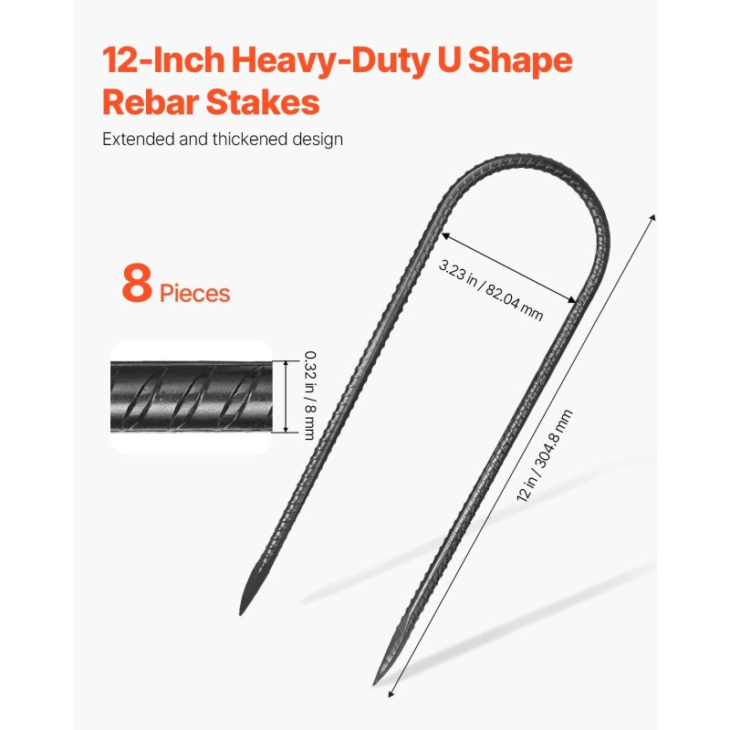 U-muotoiset maakiilat galvanoitua terästä 300 mm 8 mm 8 kpl musta