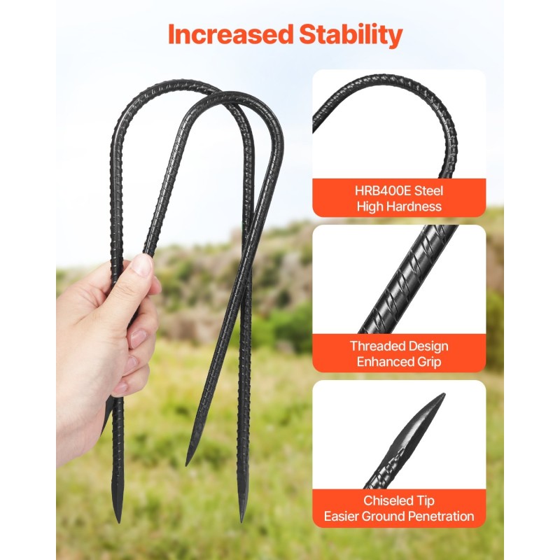 U-muotoiset maakiilat galvanoitua terästä 300 mm 8 mm 8 kpl musta