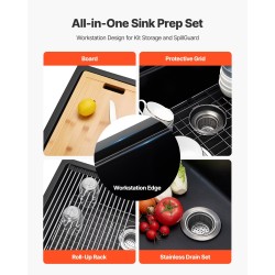 Alta-asennettava kvartsikomposiitti yksialtainen keittiöallas 76 cm musta lisävarusteilla