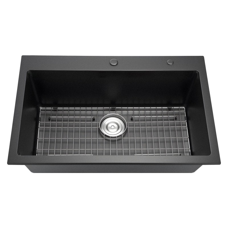Päältä asennettava 84 cm keittiöallas yksiallas kvartsihiekka ja hartsi musta
