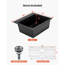 Keittiöallas päältä asennettava graniittikomposiitti 63 cm musta yksi syvä allas lisävarusteilla