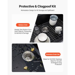 Keittiöallas päältä asennettava graniittikomposiitti 63 cm musta yksi syvä allas lisävarusteilla