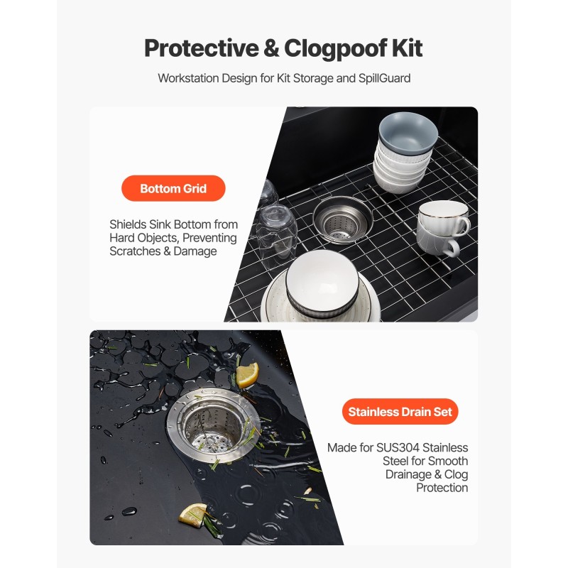 Keittiöallas päältä asennettava graniittikomposiitti 63 cm musta yksi syvä allas lisävarusteilla