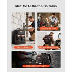 Työreppu 600D polyesterikangas 49 taskua erillisellä läppärilokerolla ja vahvistetulla pohjalla sähköasentajille