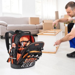 Työkalureppu 64 taskua 1680D ja 600D polyesteri PVC-pohjalla kannettavalle tietokoneelle lokero