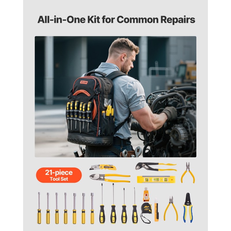 Työreppu 65 taskua kannettavan tietokoneen lokero 1680D polyesteri PVC-pohja