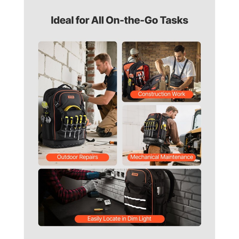 Työreppu 65 taskua kannettavan tietokoneen lokero 1680D polyesteri PVC-pohja