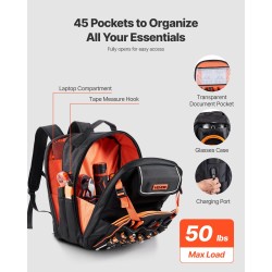 Työreppu 45 taskua 1680D polyesterikangas vahvistettu pohja kannettavan tietokoneen lokero