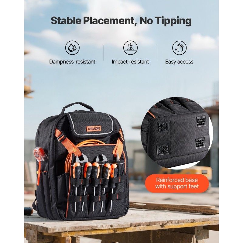 Työreppu 45 taskua 1680D polyesterikangas vahvistettu pohja kannettavan tietokoneen lokero