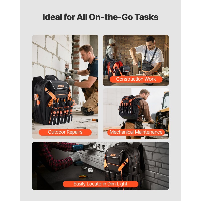 Työreppu 45 taskua 1680D polyesterikangas vahvistettu pohja kannettavan tietokoneen lokero