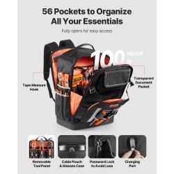 Työkalureppu 56 taskua sähköasentajille 1680D ulkokangas 600D sisäpuoli PVC pohja