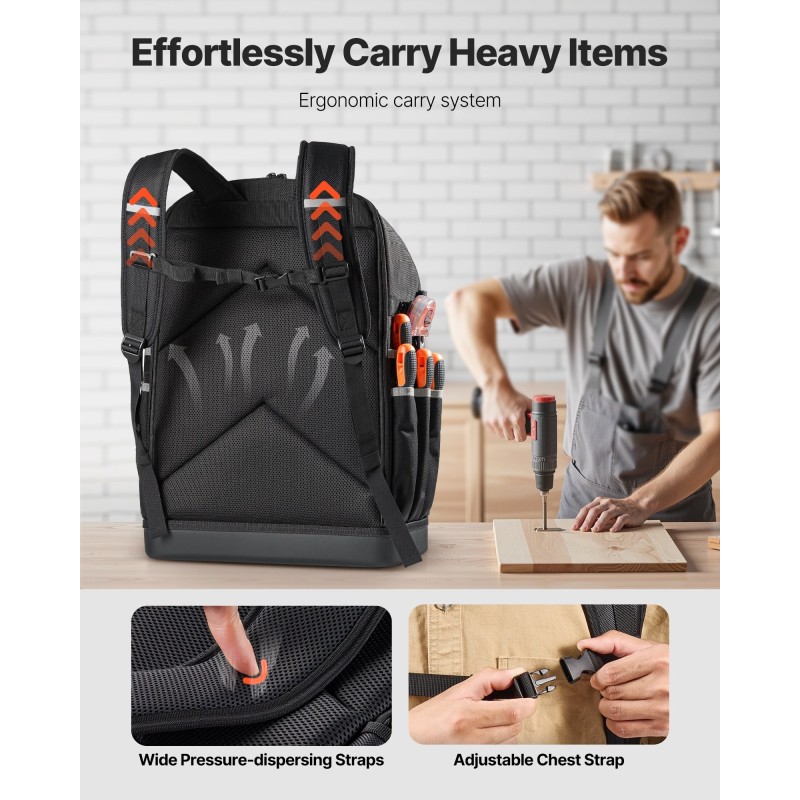 Työkalureppu 56 taskua sähköasentajille 1680D ulkokangas 600D sisäpuoli PVC pohja