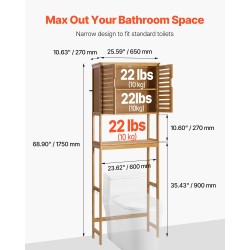 Säilytyskaappi bambusta ja MDF 175 cm korkea kapea wc:n yläpuolelle kolmitasoinen