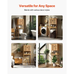 Säilytyskaappi bambusta ja MDF 175 cm korkea kapea wc:n yläpuolelle kolmitasoinen