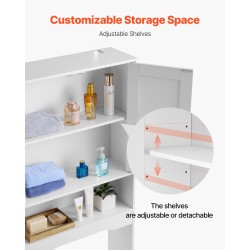 Säilytyskaappi WC:n yläpuolelle kolmitasoinen lastulevy ja MDF valkoinen