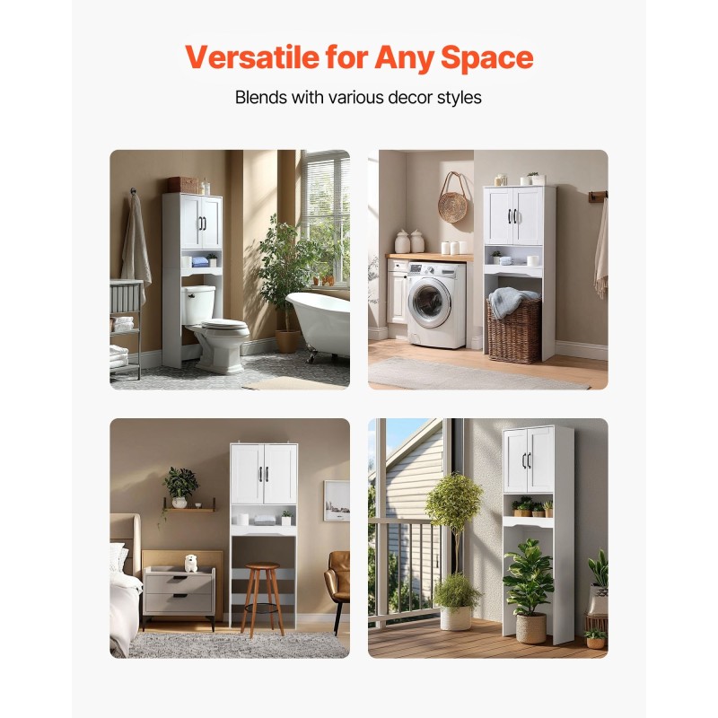 Säilytyskaappi WC:n yläpuolelle kolmitasoinen lastulevy ja MDF valkoinen