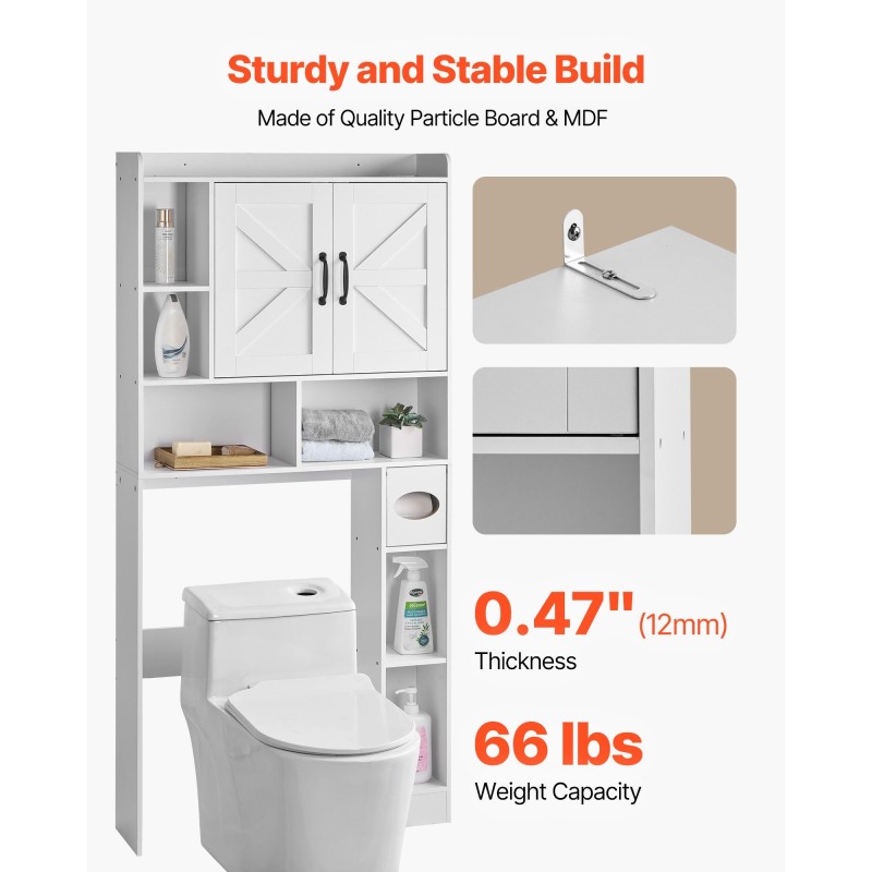 Säilytyskaappi WC:n yläpuolelle valkoinen lastulevy ja MDF 168 cm 4 tasoa