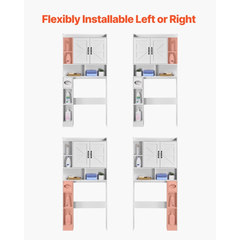 Säilytyskaappi WC:n yläpuolelle valkoinen lastulevy ja MDF 168 cm 4 tasoa