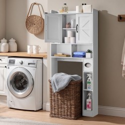 Säilytyskaappi WC:n yläpuolelle valkoinen lastulevy ja MDF 168 cm 4 tasoa