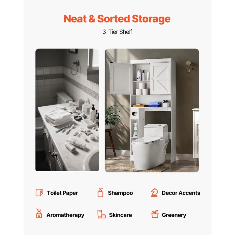 Wc-istuimen yläpuolinen säilytyskaappi lastulevy ja MDF-levy 171 cm 3 tasoa valkoinen