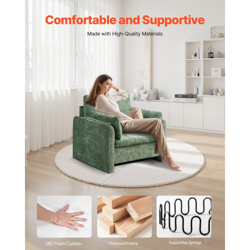 Kangaspäällysteinen nojatuoli tummanvihreä mänty ja teräsrunko irrotettava päällinen