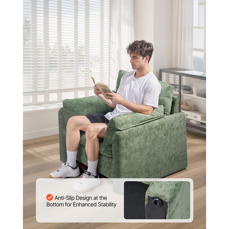 Kangaspäällysteinen nojatuoli tummanvihreä mänty ja teräsrunko irrotettava päällinen