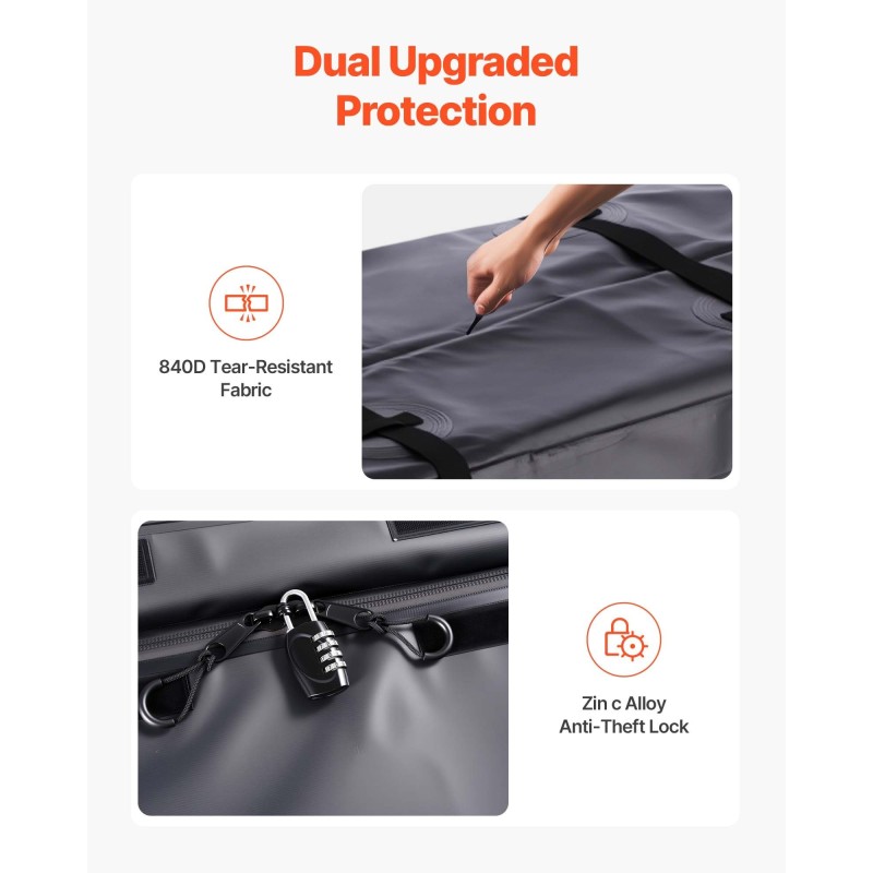 Vetokoukkuun kiinnitettävä kuljetuslaukku 840D PVC vesitiivis 30Cu.ft musta