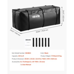 Tavaralaukku vetokoukkuun 840D PVC vedenpitävä 20Cu.ft musta taitettava