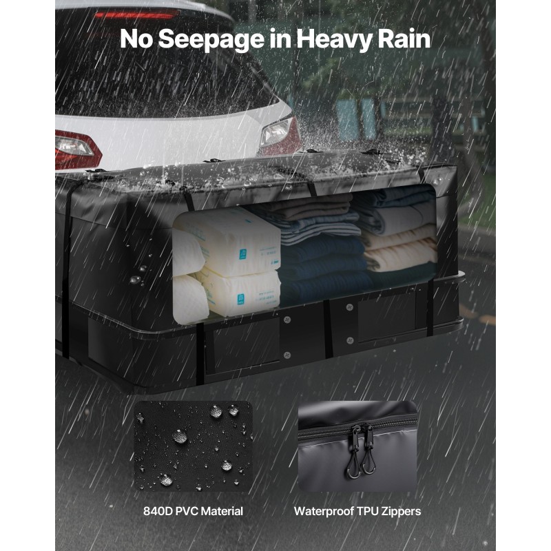 Tavaralaukku vetokoukkuun vedenpitävä 12 kuutiojalkaa 840D PVC musta