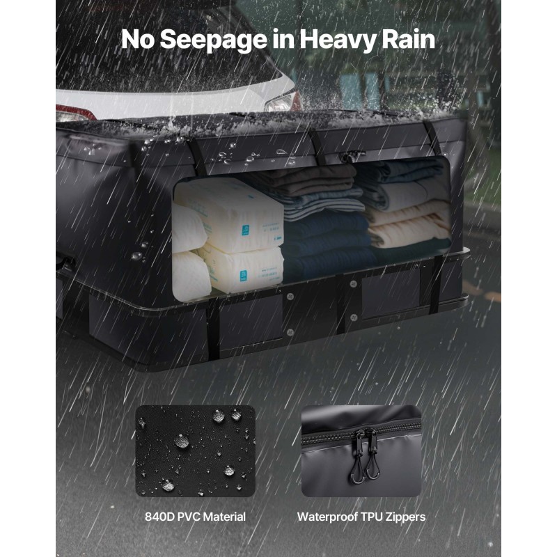 Peräkoukkuun kiinnitettävä tavarankuljetuslaukku 25 kuutiojalkaa vedenpitävä 840D PVC musta
