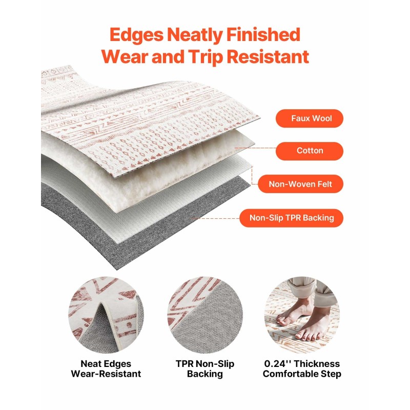 Matto 1524×2438 mm 6 mm tekokashmirilla liukuestetaustalla beige