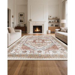 Matto 2439 x 3048 mm konepestävä keinotekoinen kashmir liukuestopohja ruskea-punainen