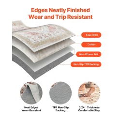 Matto 2439 x 3048 mm konepestävä keinotekoinen kashmir liukuestopohja ruskea-punainen