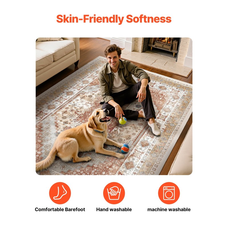 Matto 2439 x 3048 mm konepestävä keinotekoinen kashmir liukuestopohja ruskea-punainen